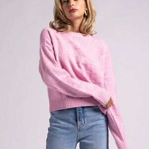 WEEKEND LOS ANGELES Women's Hailey Weave Pattern Crewneck Sweater Size S In Pink